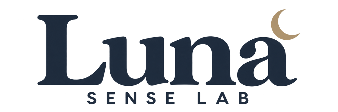 Luna Sense Lab wordmark with a small champagne crescent moon