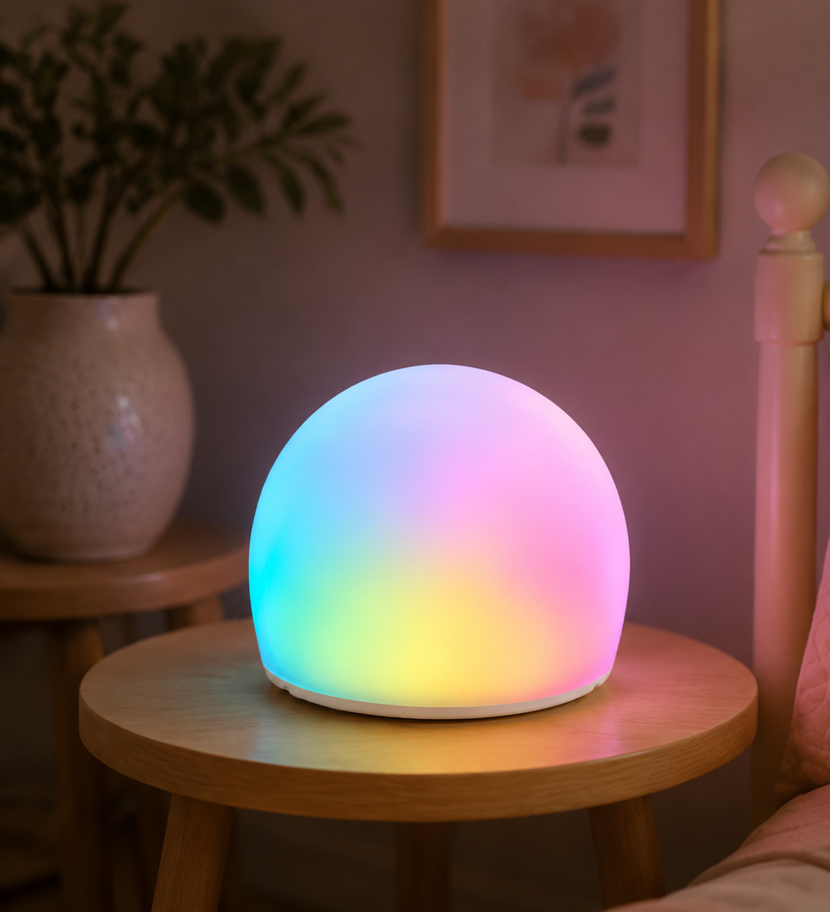 Sensory bubble light glowing in a softly lit room.